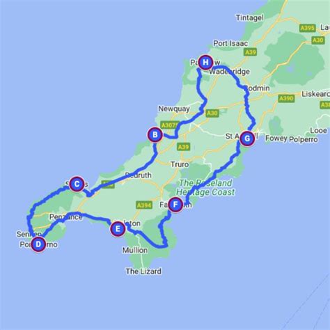 mapa regiónu Cornwall