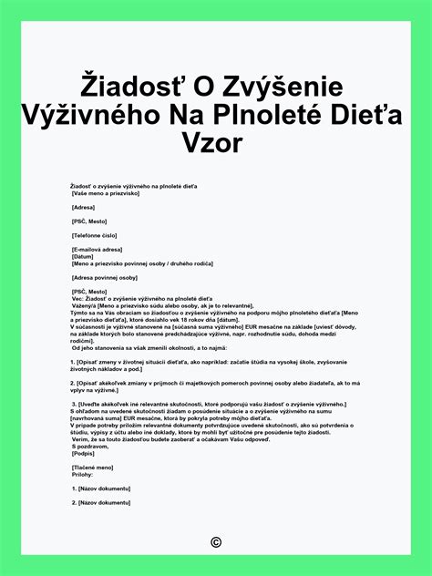 Vzorový návrh na zvýšenie výživného