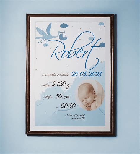 Osobná pamätná tabuľka s údajmi o narodení dieťaťa