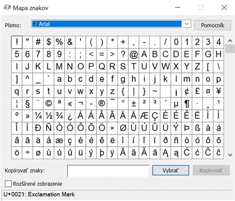 Mapa znakov vo Windowse