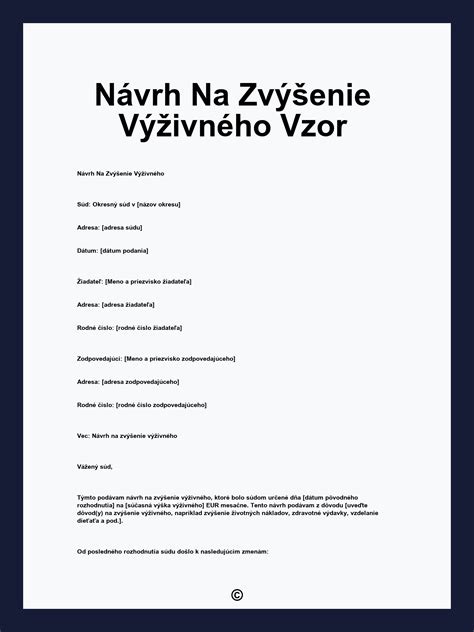 Štruktúra návrhu na súd o zvýšenie výživného