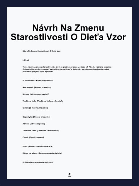 Štruktúra návrhu na zmenu starostlivosti o dieťa