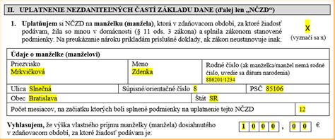 Ilustračná schéma výpočtu nezdaniteľnej časti základu dane na manželku