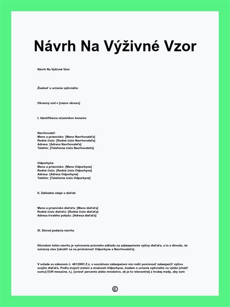 štruktúra návrhu na výživné