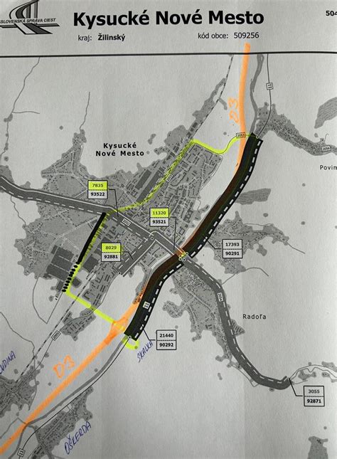 Mapa Kysuckého kraja s vyznačenou Čadcou