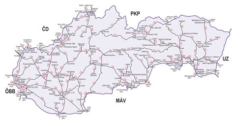 Mapa železničných tratí na Slovensku