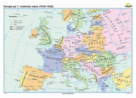 Mapa Európy s vyznačením hraníc po prvej svetovej vojne
