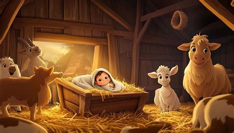 Ilustrácia biblických postáv - Jozef, Mária a Ježiš v jasliach