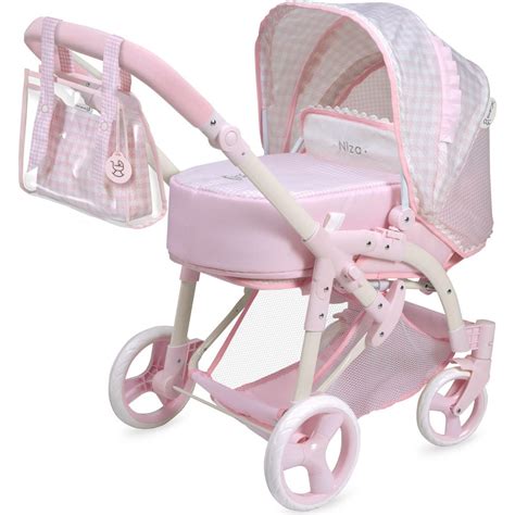 Športový kočík pre bábiky v ružovej farbe s bodkami