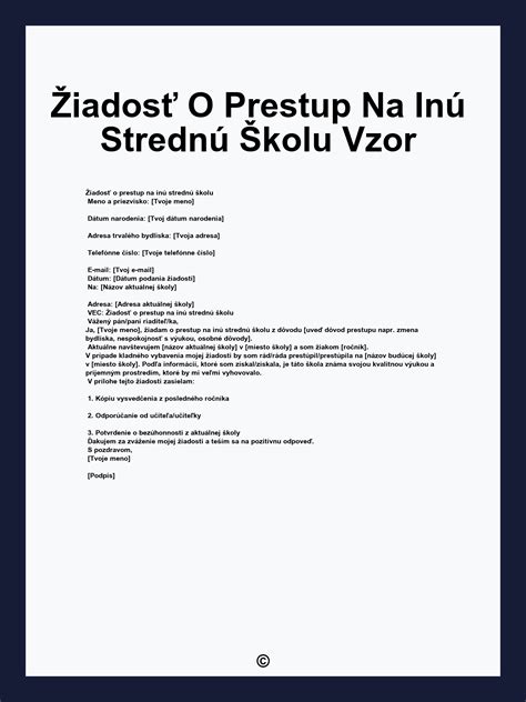 Vzor žiadosti o prestup na inú strednú školu
