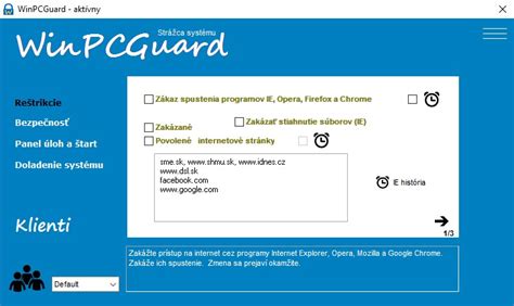 rozhranie programu WinPCGuard