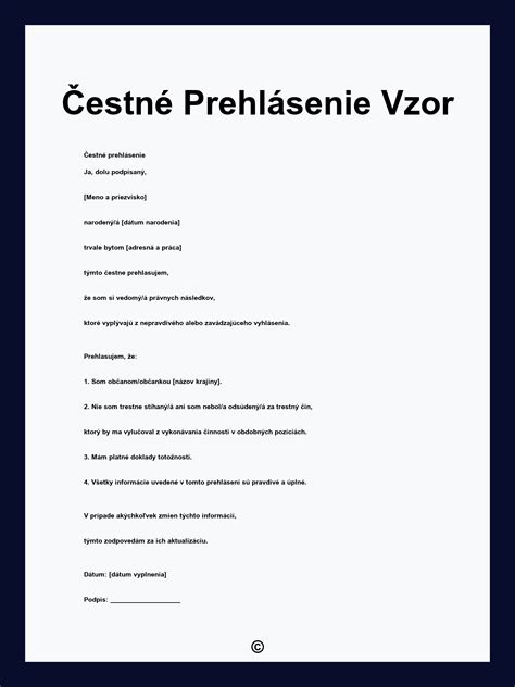Čestné prehlásenie o starostlivosti o dieťa