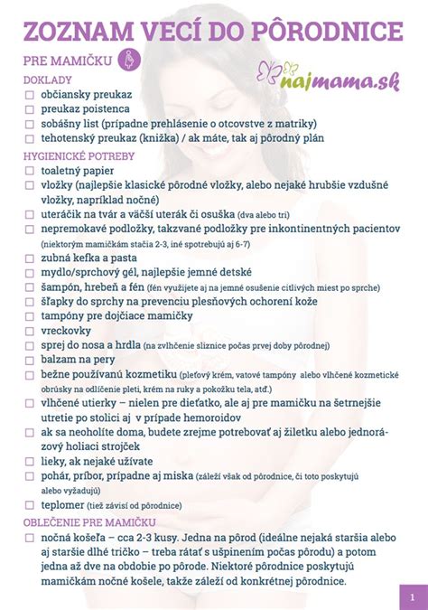 Zoznam vecí do pôrodnice vrátane hygienických potrieb