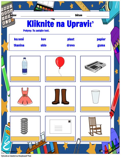 Príklad pracovného listu s ilustráciami slov