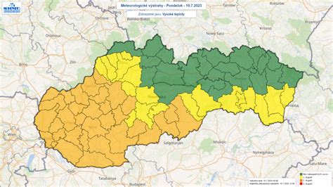 Mapa s vyznačenými oblasťami s vysokými teplotami