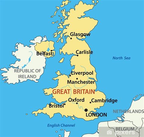 Mapa Spojeného kráľovstva s vyznačenými hlavnými mestami