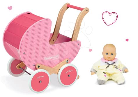 Drevený kočík pre bábiky s perinkou