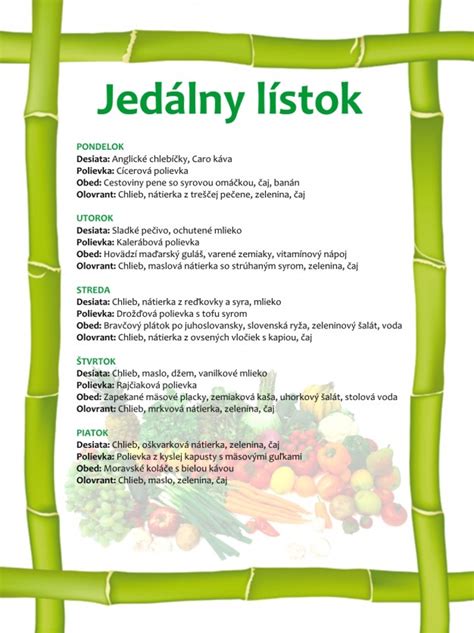 Príklad jedálneho lístka pre deti v jasliach