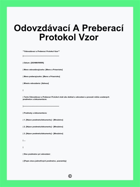 Schematické znázornenie obsahu preberacieho protokolu