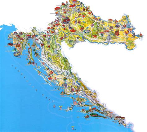 Mapa Chorvátska s vyznačenými regiónmi Istria, Kvarner a Dalmácia