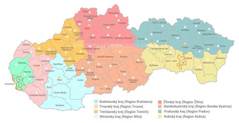 Mapa s vyznačením súdnych okresov