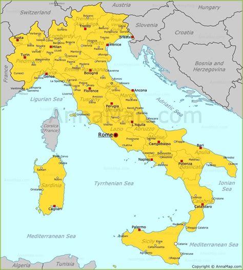 Mapa Talianska s vyznačenými Pietrelcinou a San Giovanni Rotondo