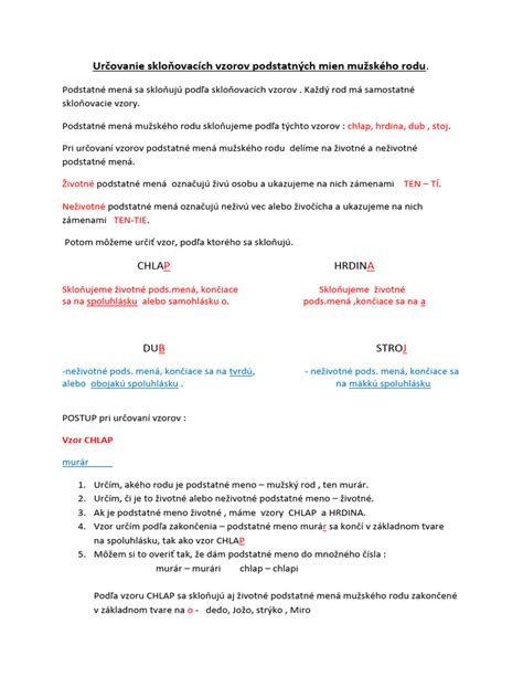 Schematické znázornenie skloňovacích vzorov podstatných mien