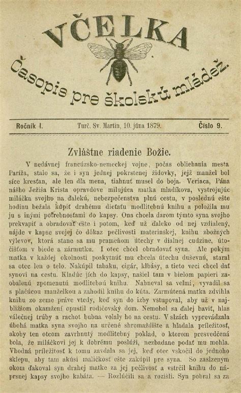 Obálka detského časopisu Včelka z roku 1878