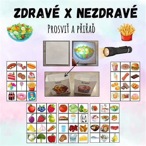 Koláž zdravých potravín a detí pri pohybe