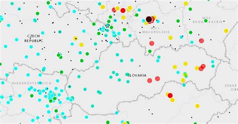 Mapa znázorňujúca oblasti s vyšším znečistením ovzdušia