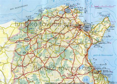Mapa Tuniska s vyznačenými turistickými oblasťami