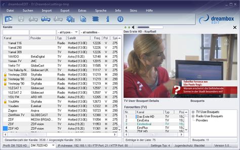 Screenshot programu DreamBoxEdit s oknom boquety