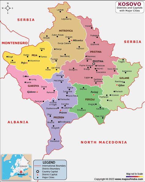 Mapa Kosova s vyznačenou Prištinou