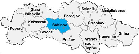 Mapa okresu Sabinov s vyznačením Šarišských Michalian