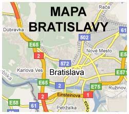 Mapa Bratislavy s vyznačenými ulicami a lokalitami