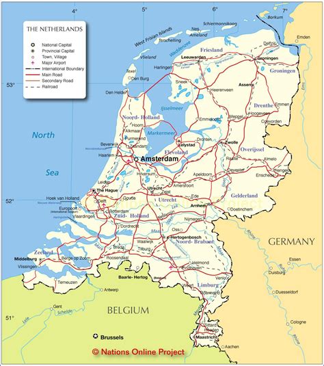 Holandsko mapa s vyznačenými mestami