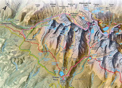 Mapa turistických trás vo Vysokých Tatrách