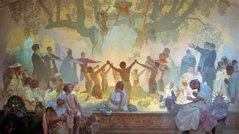 Ilustrácia scény z obrazu Ivy Hüttnerovej zobrazujúca dedinský život v minulosti