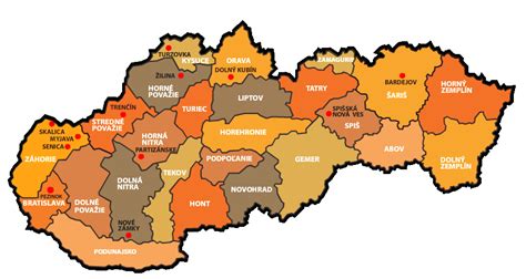 Mapa Oravy s vyznačenými miestami spojenými s J. Matúškom