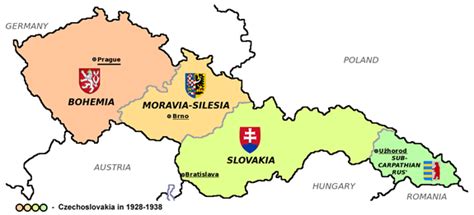 Mapa Československa s vyznačenými regiónmi v osemdesiatych rokoch