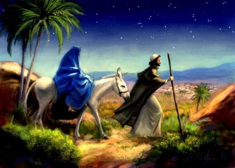 Ilustrácia Jozefa a Márie na ceste do Betlehema