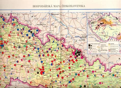 Mapa Československa s vyznačenými miestami služby v PTP