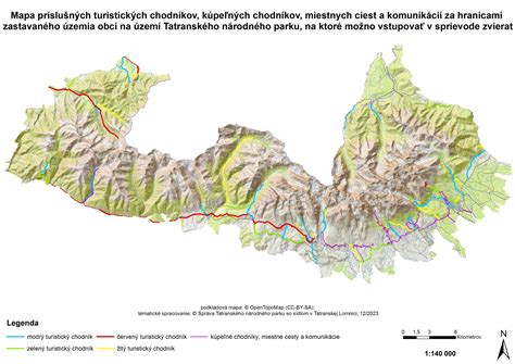 Mapa Tatranského národného parku s vyznačenými oblasťami výskytu kamzíkov