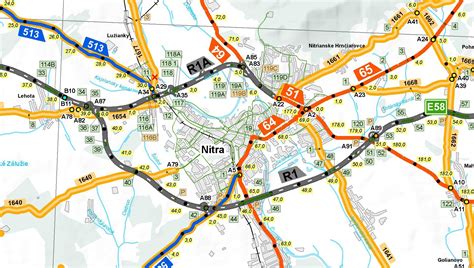 Mapa mesta Nitra s vyznačenými mestskými časťami