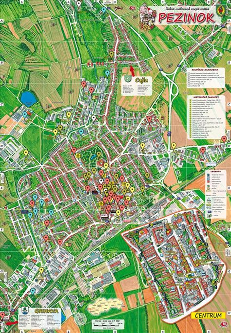 Mapa mesta Pezinok s vyznačenými materskými školami