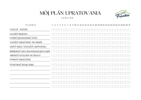 Tabuľka s úlohami na upratovanie pre deti