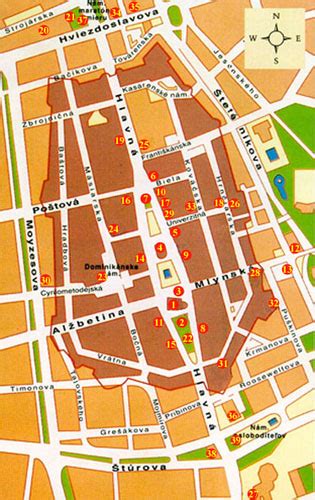 Mapa mesta Košice s vyznačenými miestami spojenými s Ľudovítom Feldom