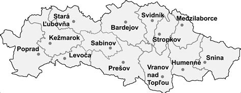 Mapa Prešovského kraja s vyznačenými okresmi