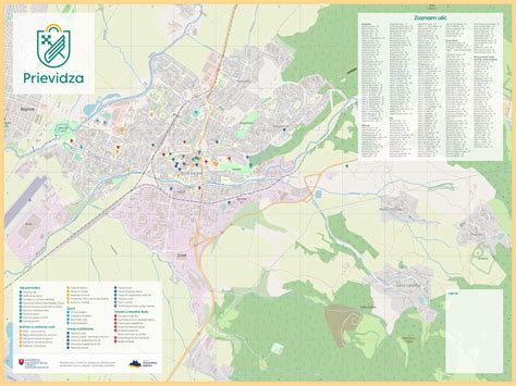 Mapa mesta Prievidza s vyznačením polohy mestských jaslí