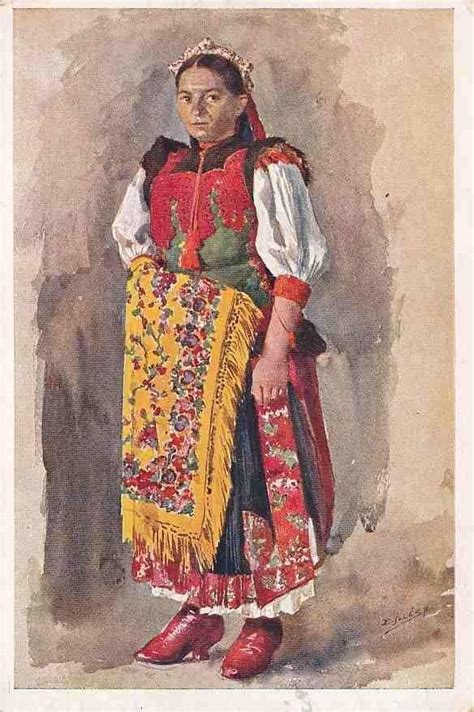 Slovenská žena v kroji pri kreslení ceruzkou